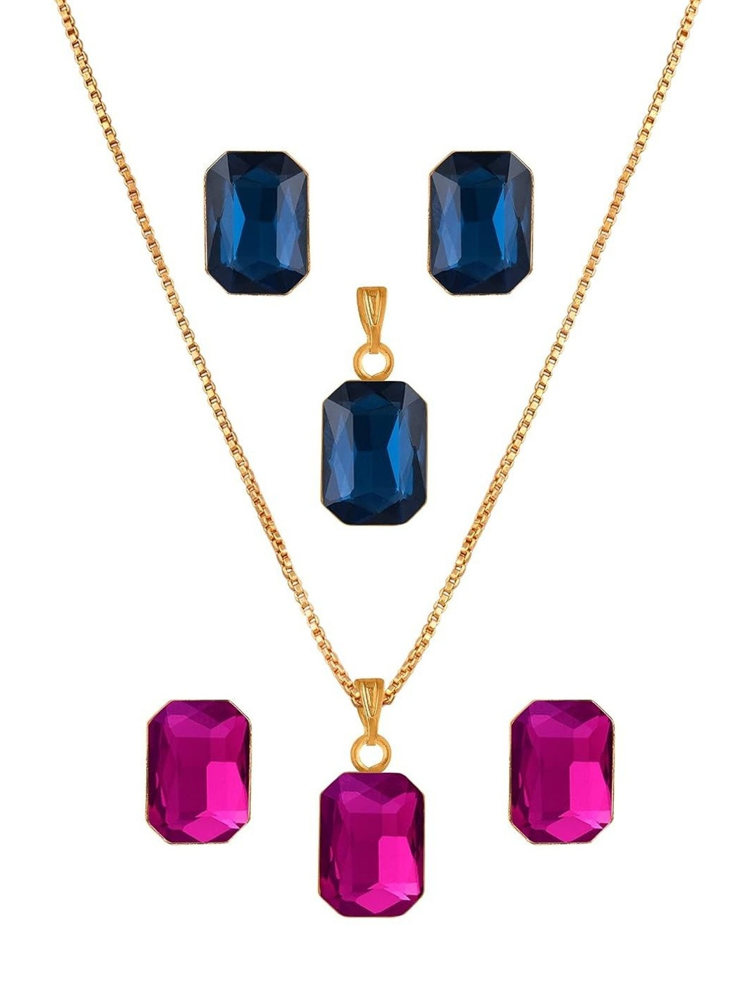 JFL - JEWELLERY FOR LESS Set Of 2 Gold-Plated Crystal-Studded Rectangular Jewellery Set