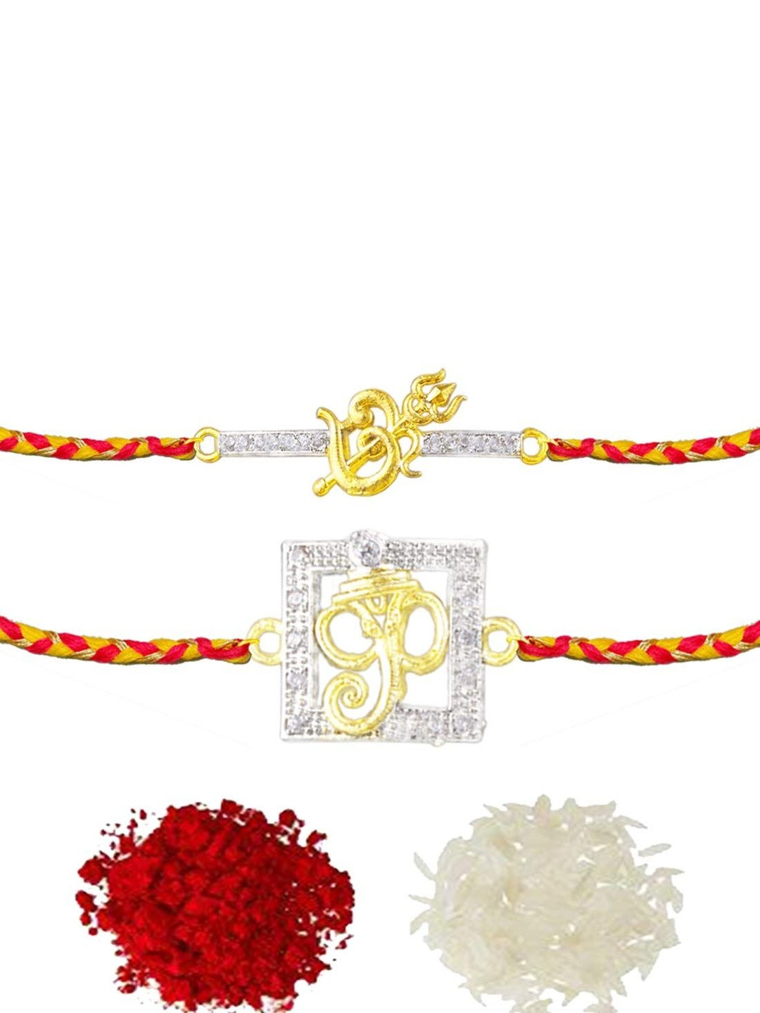 Sitashi Set Of 2 Gold Plated AD OM and Ganesha Thread Rakhi