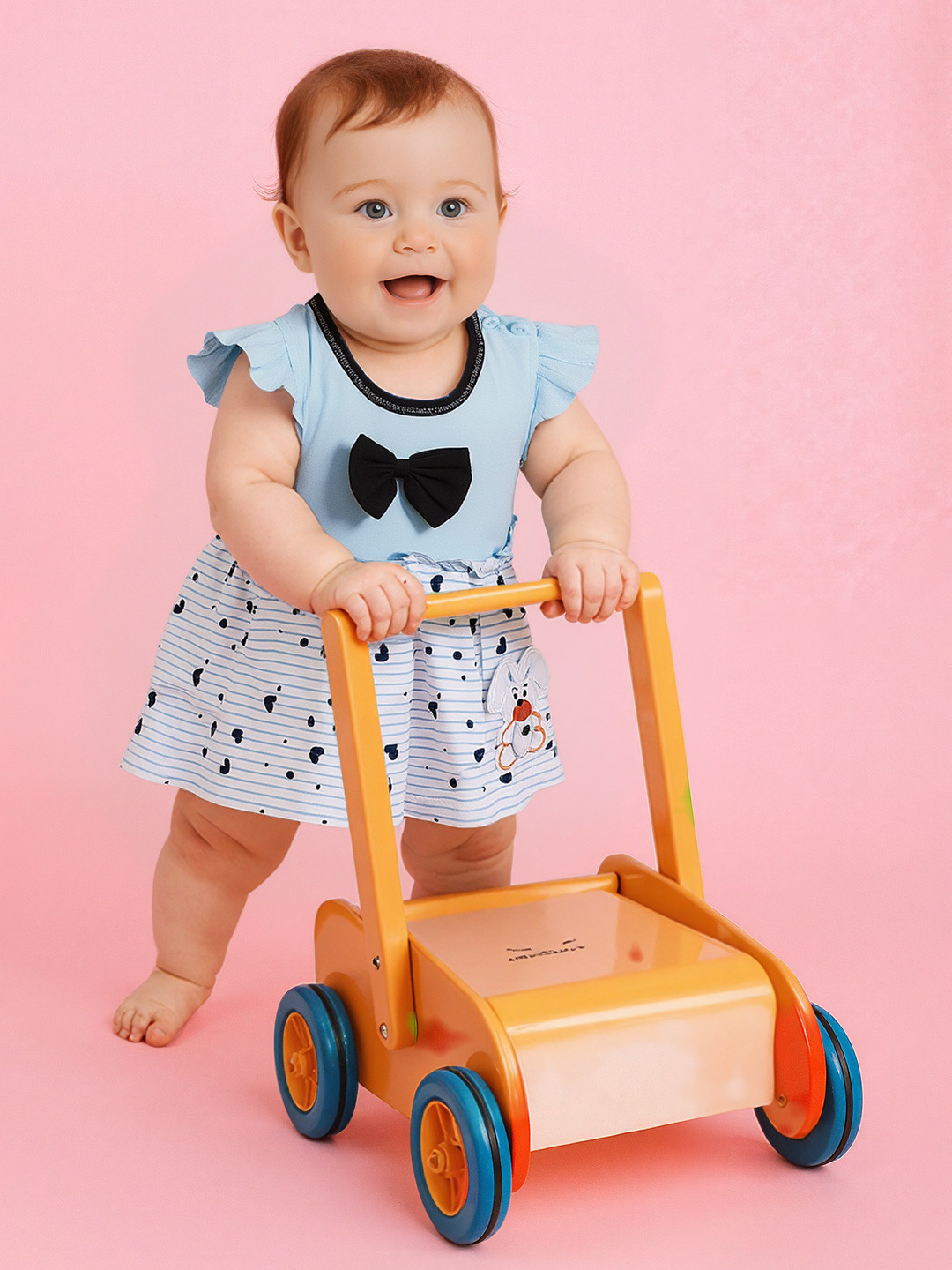 BABYMAX Infant Girls Printed Ruffled Pure Cotton Fit & Flare Dress With Bloomers