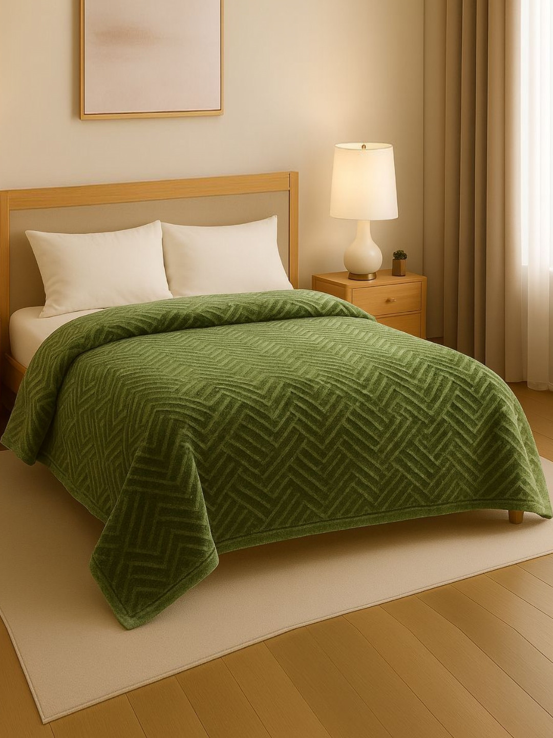 Nivasam Green Abstract Printed Mink Mild Winter 500 GSM Blanket