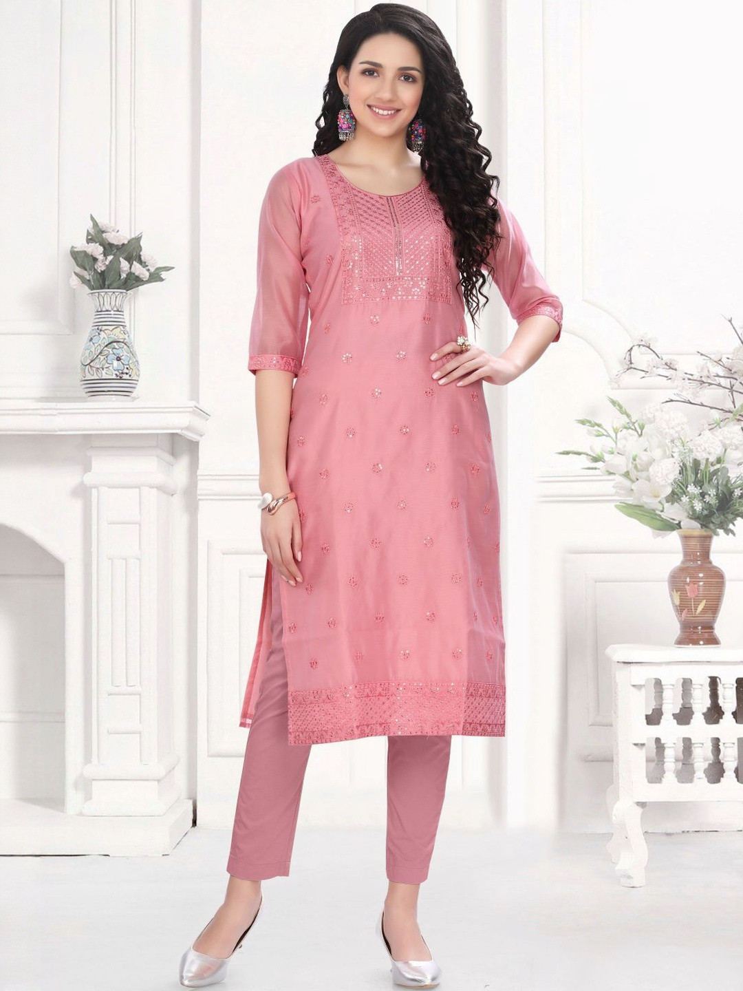 GREAT OUTFITS Women Pink Pure Silk  Kurtis