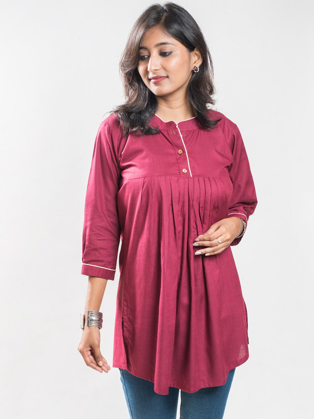 Earthyfits Mandarin Collar A Line Cotton Kurta