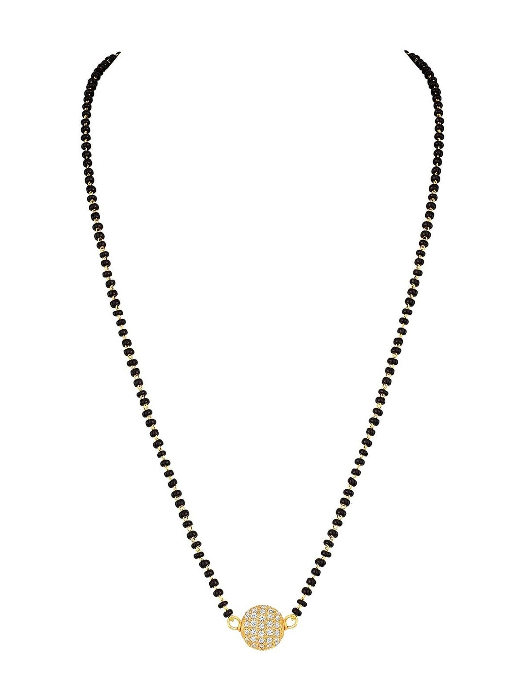 JFL - JEWELLERY FOR LESS Women Gold Plated AD Studded Single Ball Pendant Mangalsutra 1g