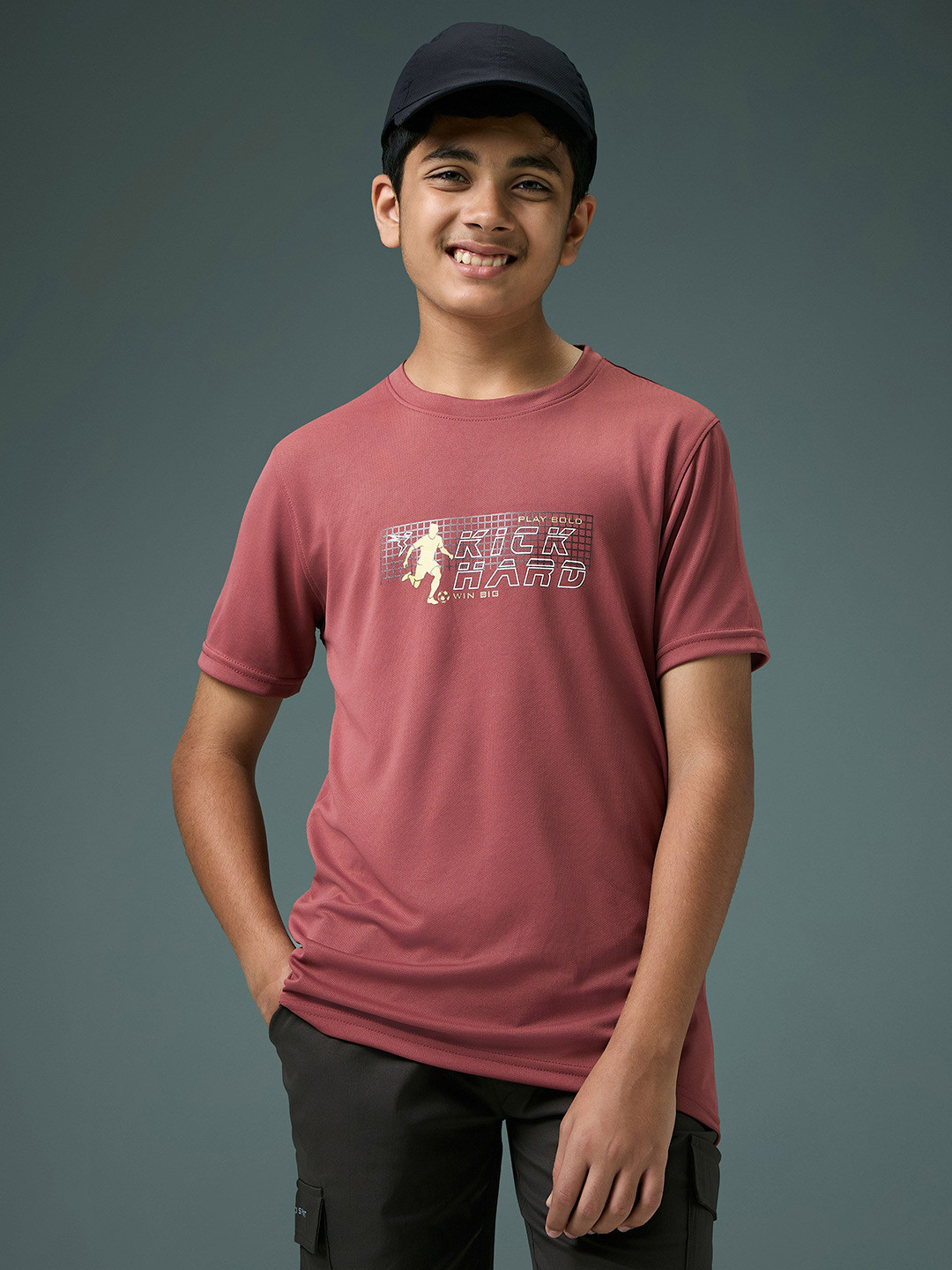 Technosport Boys Antimicrobial Typography Printed Round Neck Slim Fit T-shirt