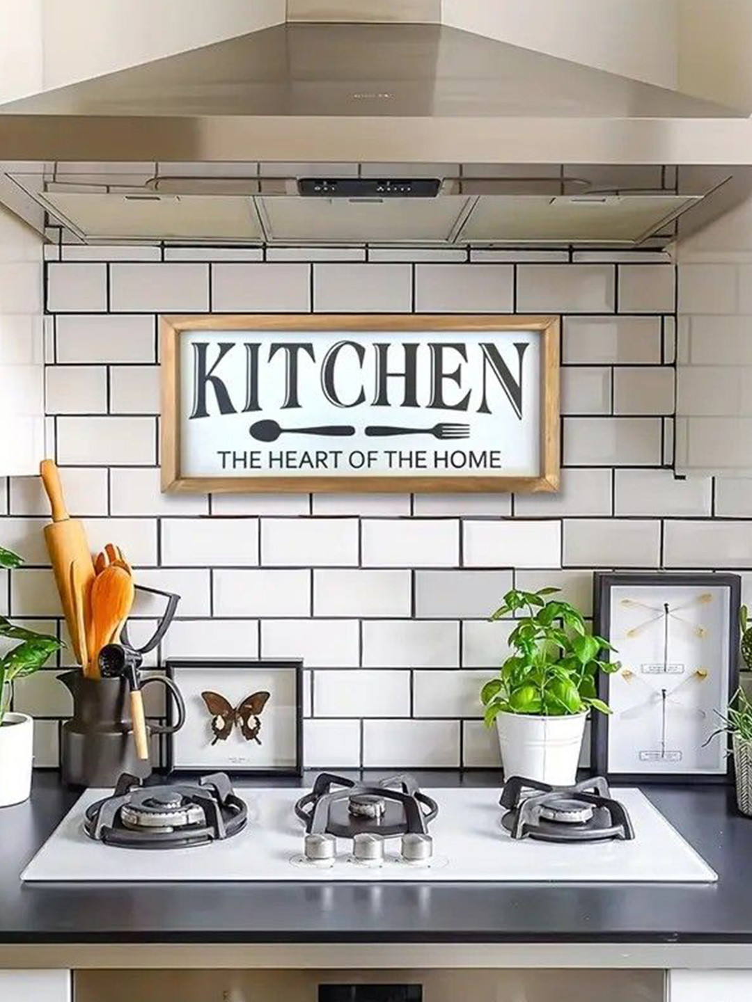 BS AMOR Brown & White Wooden Kitchen Sign Wall Decor