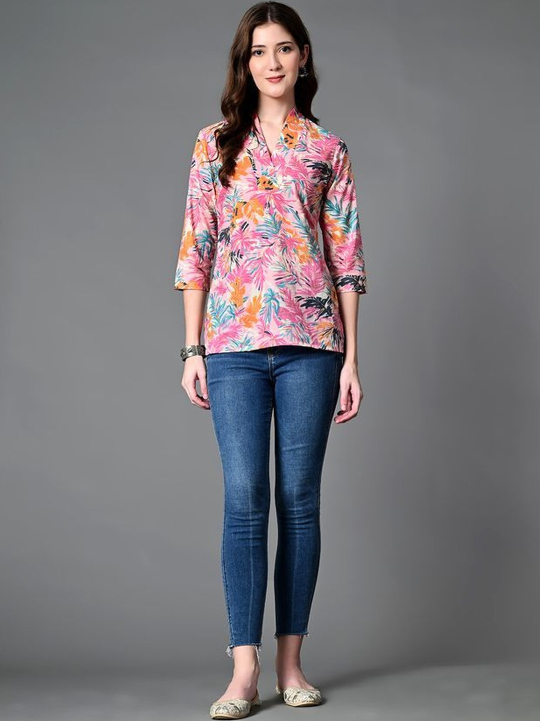 SANGAKURTI Tropical Print Tropical Cotton Top