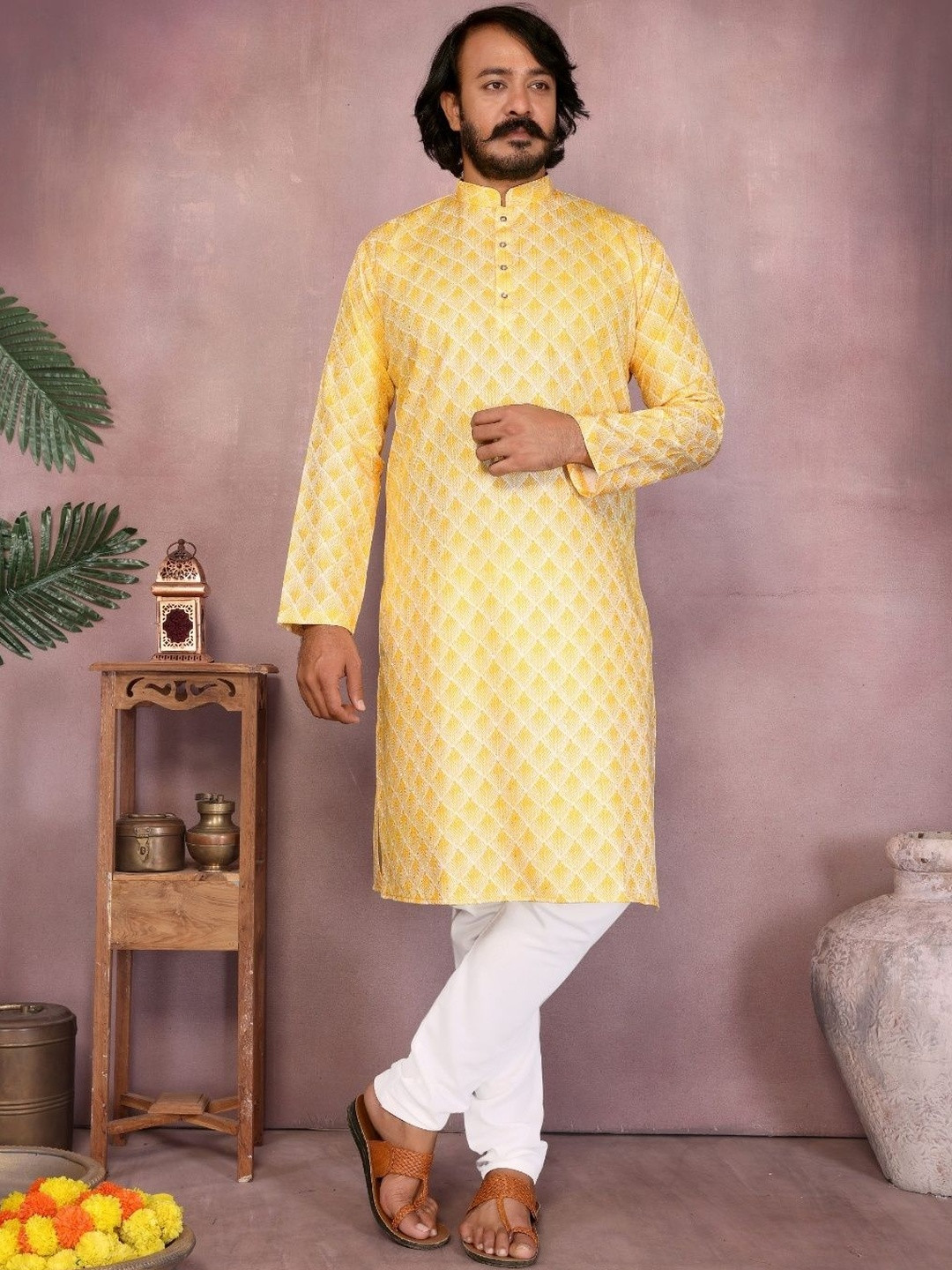Ladli Trends Geometric Printed Mandarin Collar Pure Cotton Kurta With Churidar