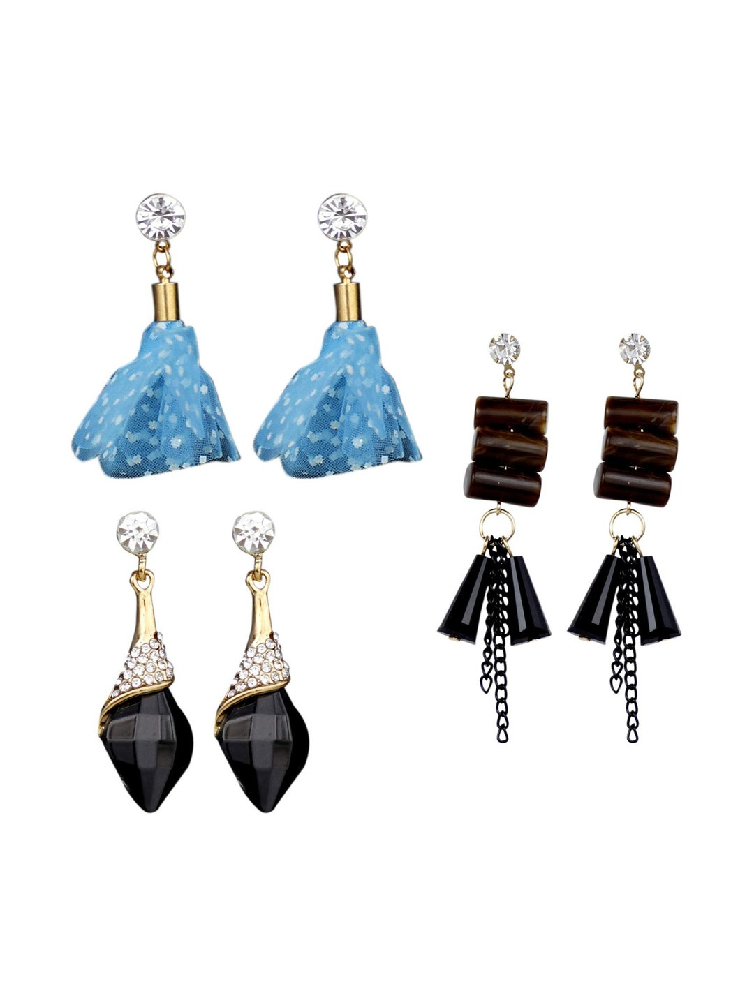 Sitashi Set Of 3 American Diamond Studded Contemporary Drop Earrings