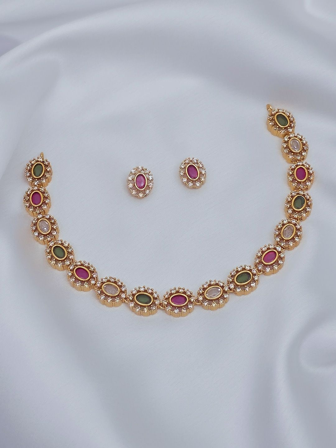Talish Gold-Plated American Diamond Studded Necklace & Earrings