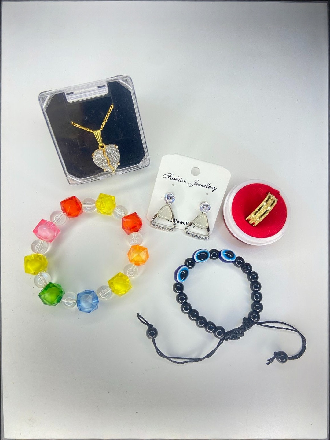 KALAFICIAL Crystal-Studded & Beaded Heart-Charm Jewellery Set
