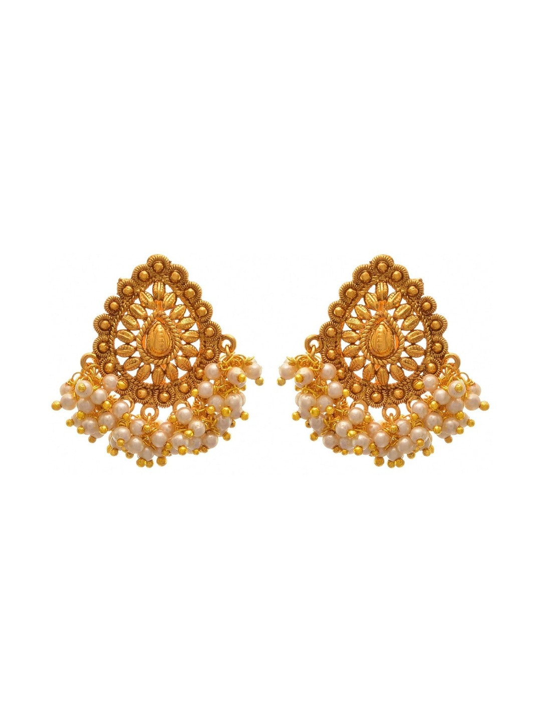 JFL - JEWELLERY FOR LESS Pearls Beaded Teardrop Shaped Drop Earrings