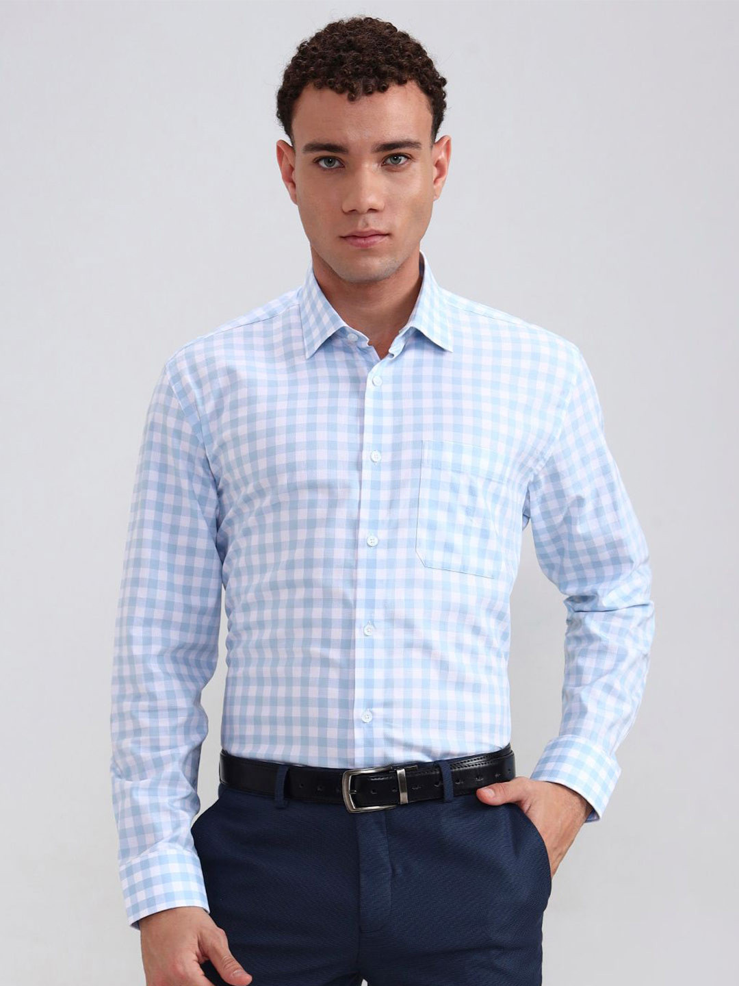 JADE BLUE Men Gingham Checked Cotton Shirts