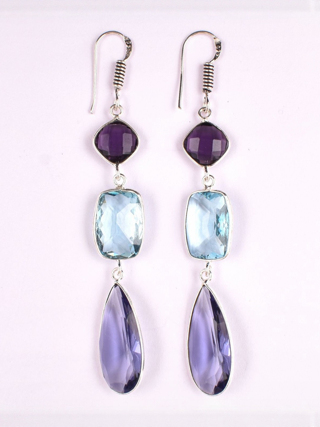 AAR Jewels Rhodium-Plated Amethyst Studded Teardrop Shaped Drop Earrings