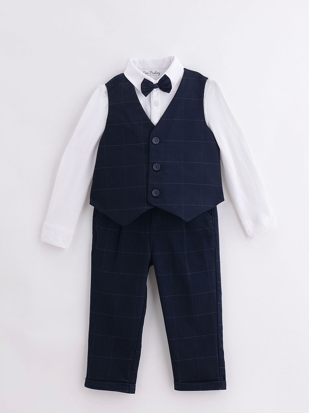 One Friday Boys Navy Blue Set of 3 Formal Set Includes Bow Tie