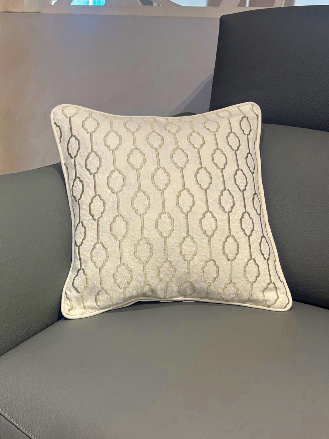 Bells & Whistles Off White Embroidered Square Cushion Covers