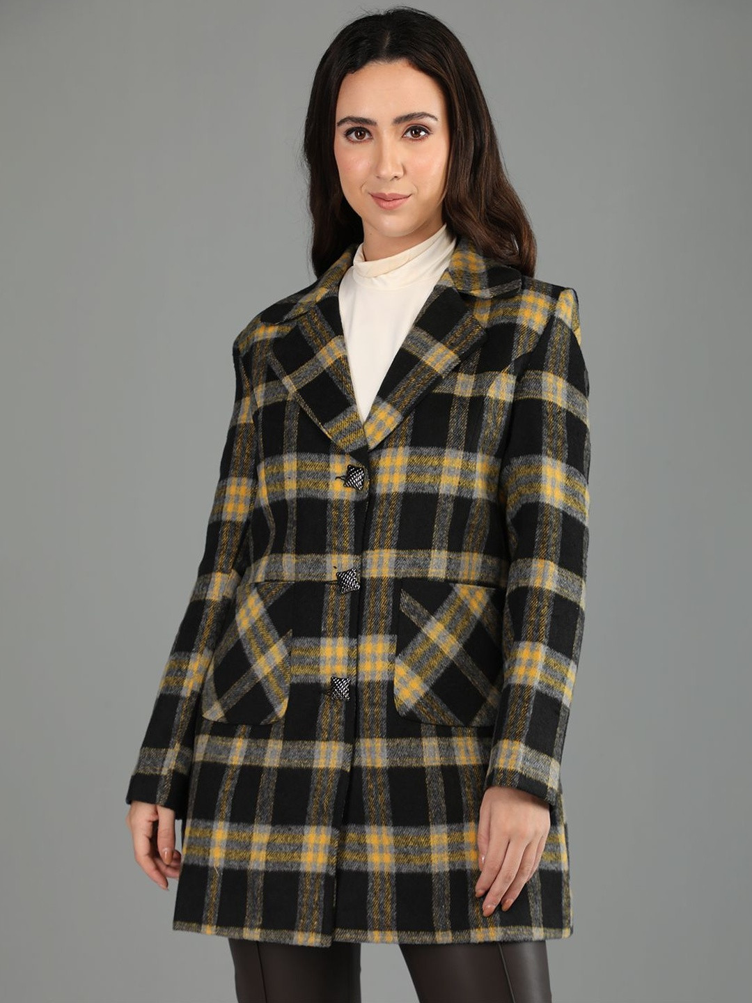 Roadster Women Checked Polyester Regular Fit Trench Coat
