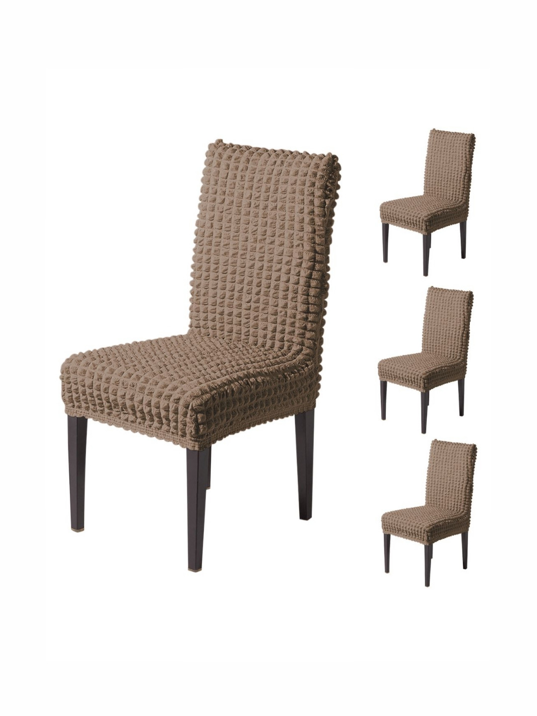 HOKIPO Aria Nova Mocha Brown Set of 4 280 GSM Bubble Stretchable Dining Chair Covers