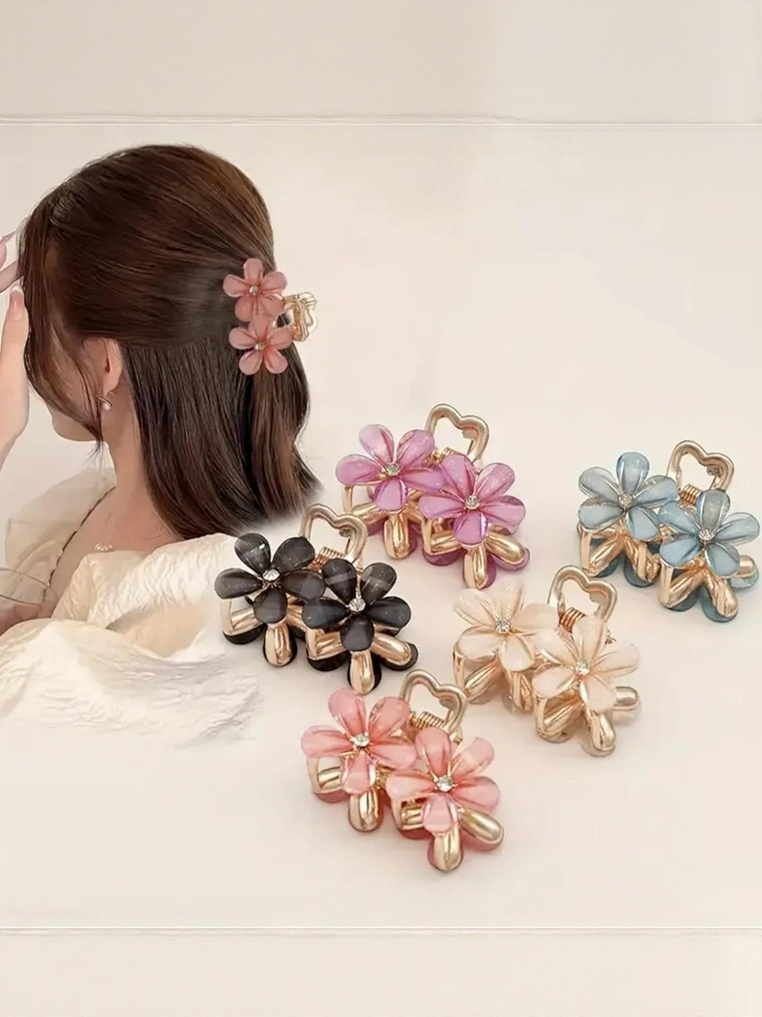 KARDIFF Pink And Blue 6 Pieces Embellished Metal Claw Clips