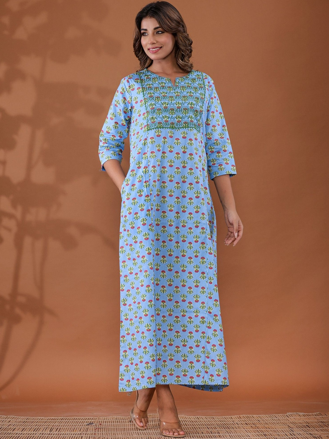 Nihsamah Women Printed Maxi Nightdress