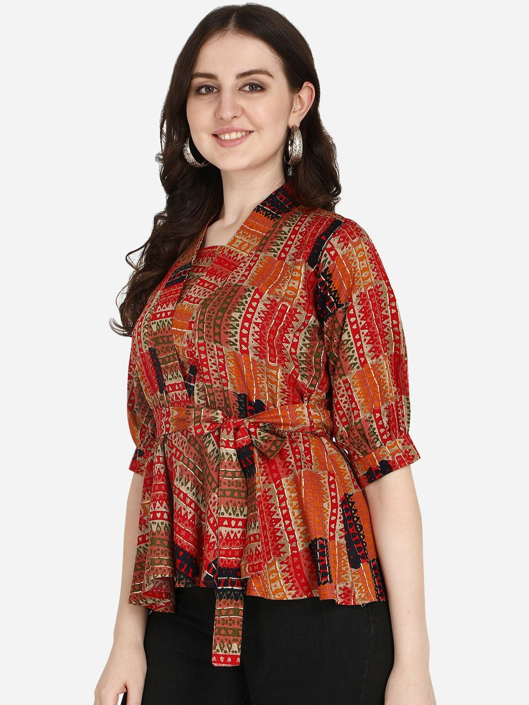 SZN Women Red Abstract  Tops