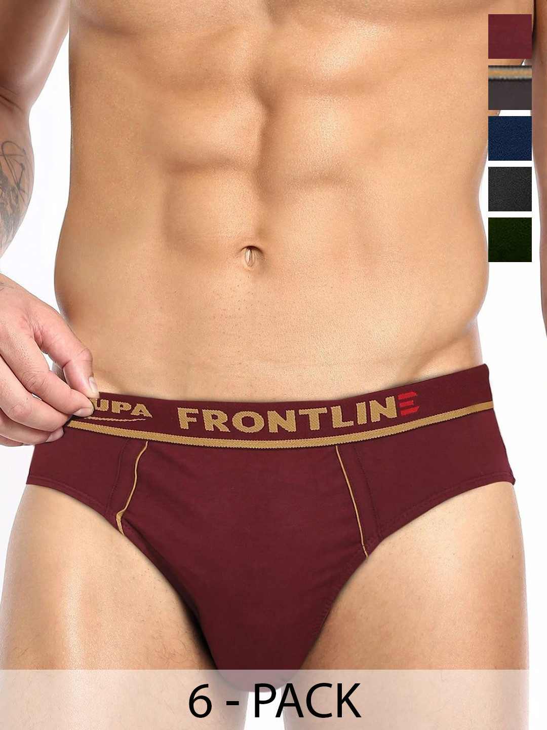 Rupa Frontline Pack Of 6 Assorted Super Combed Cotton Mid-Rise Basic Briefs