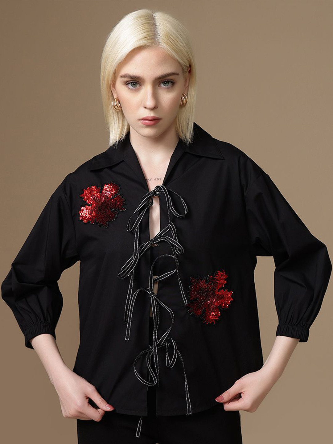 Kazo Relaxed Fit Tie Ups Cotton Cuban Collar Party Shirt