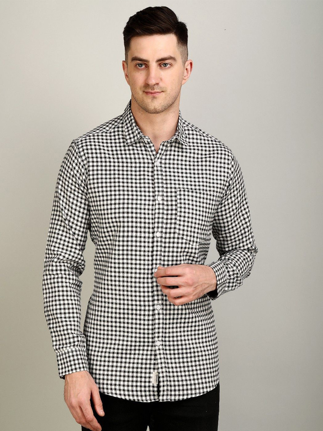 Apuesto Men Gingham Checked Cotton Slim Fit Shirts