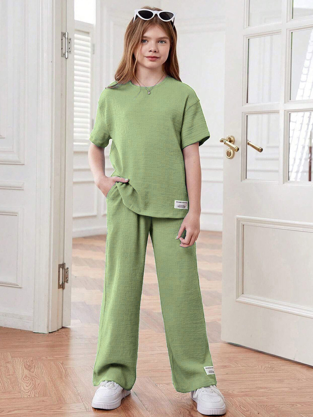 PAGHDAL BROTHER Girls Solid Top with Trousers