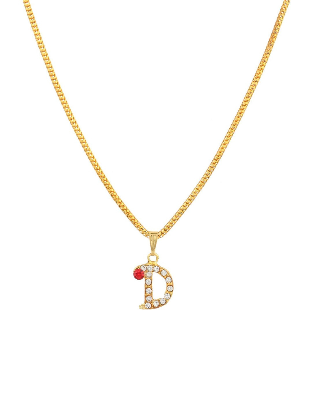 Ekaant Unisex Stainless Steel Crystals Studded D Shaped Pendant With Chain