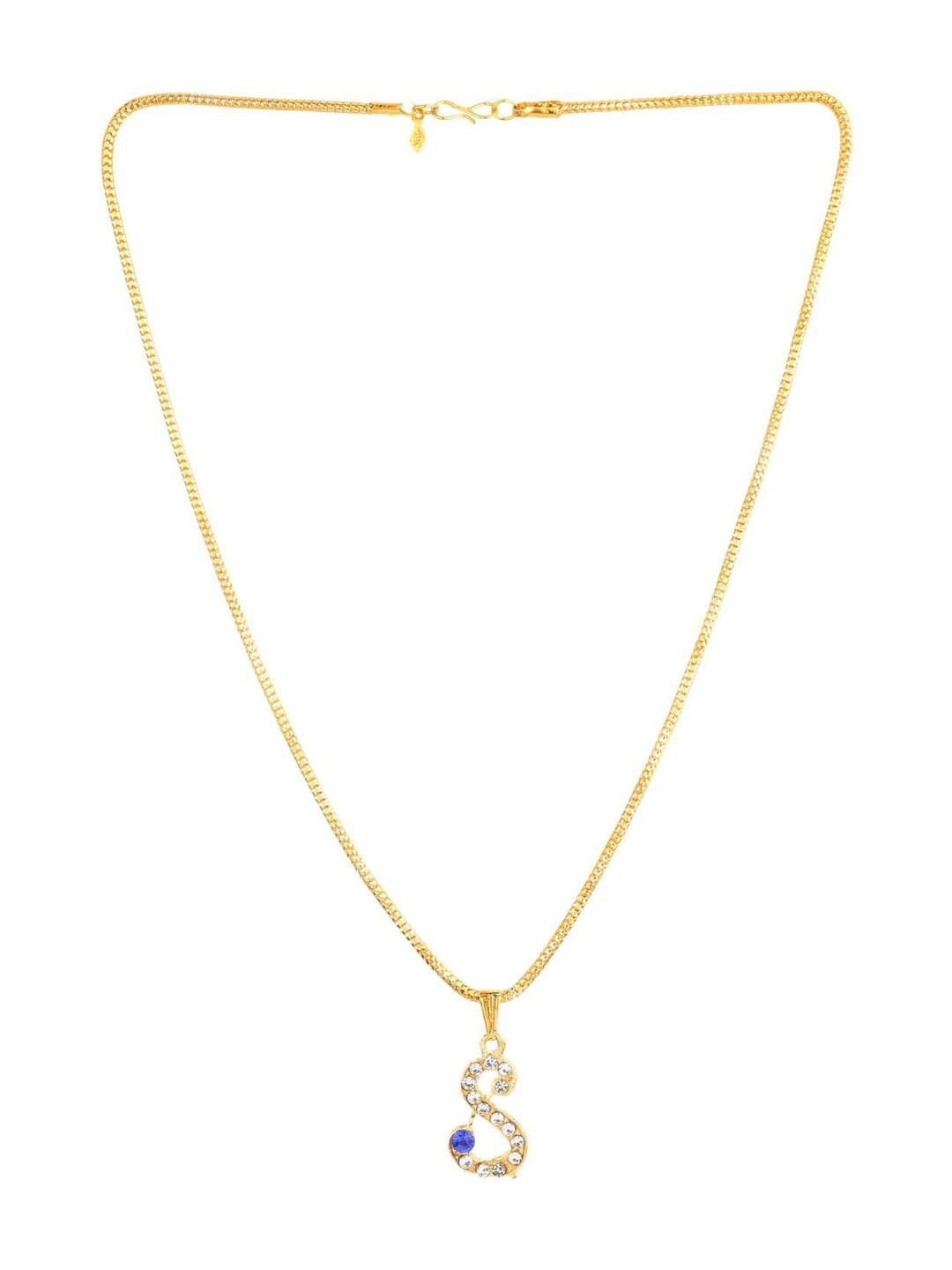 RENU CREATION Unisex Stainless Steel Crystals Studded S Alphabet Pendant With Chain