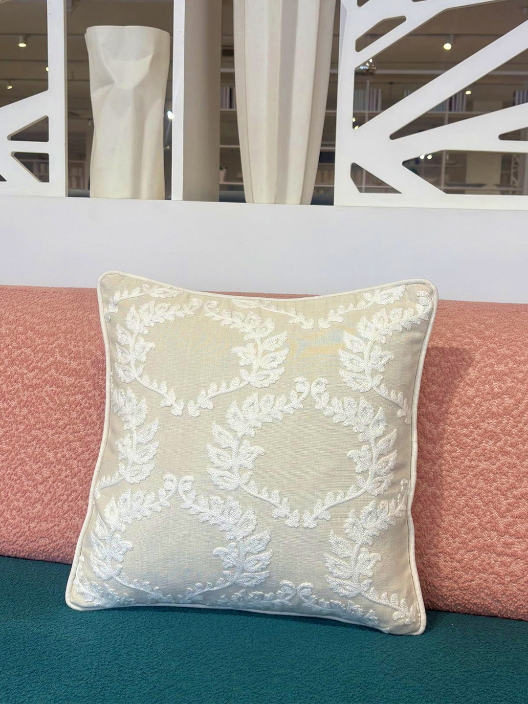 Bells & Whistles Cream-Coloured 1Pc Embroidered Square Cushion Covers