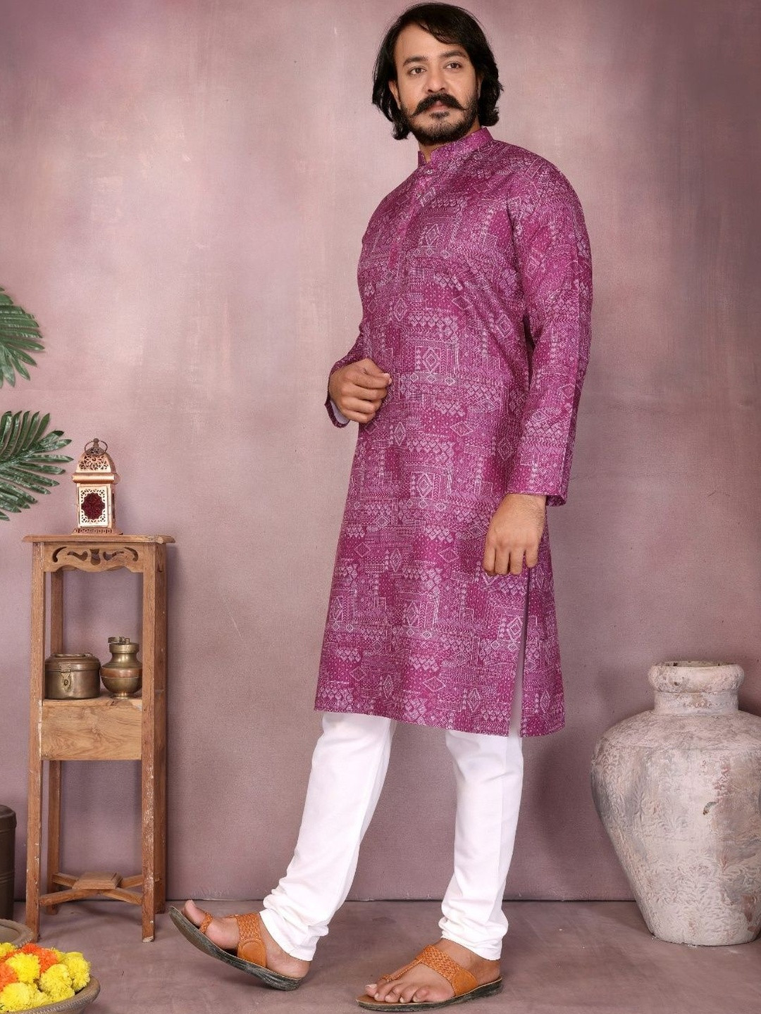 RKTOYSANS Ethnic Motifs Printed Pure Cotton Kurta With Pyjamas