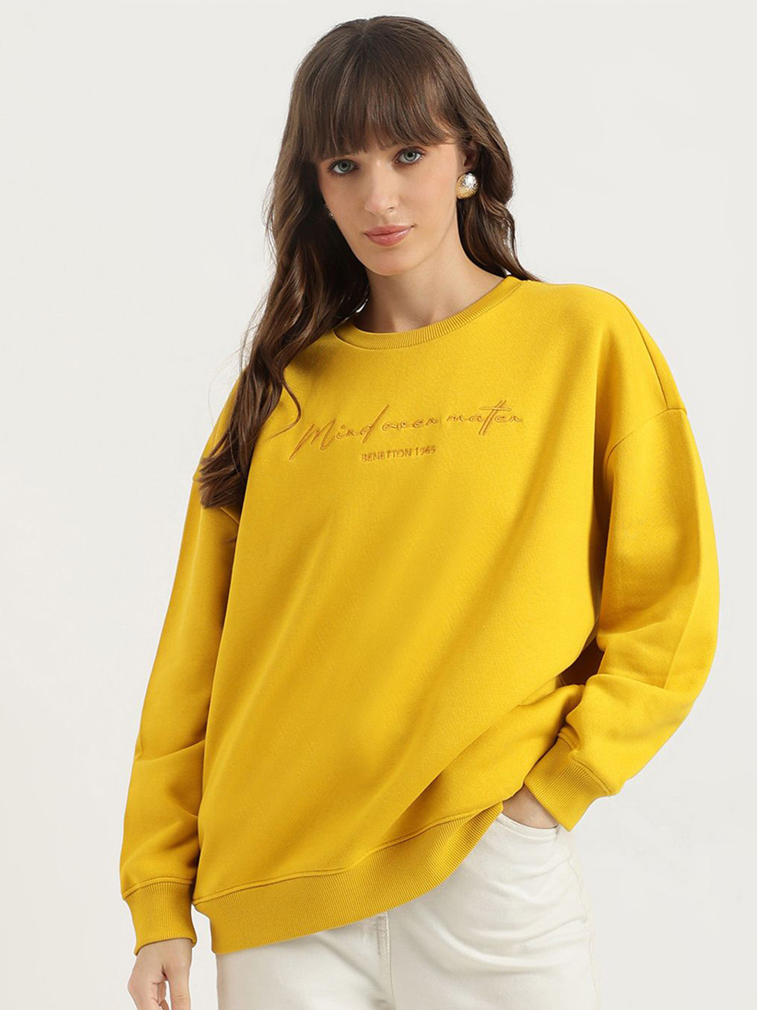 United Colors of Benetton Women Typography Embroidered Round Neck Oversized Sweatshirt