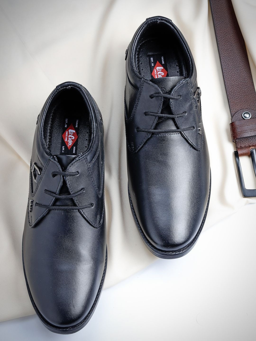 Lee Cooper Men Black Leather Comfortable and Lighweight Formal Shoes