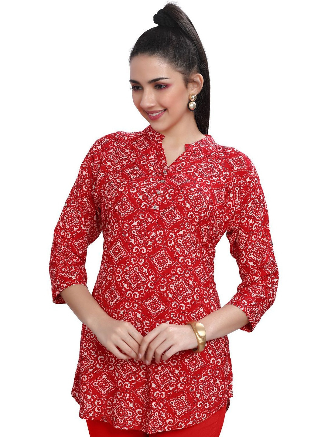 GREAT OUTFITS Women Ethnic Motifs Printed Mandarin Collar Short Kurti