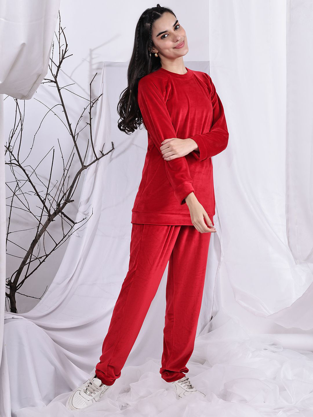 ETC  Velvet Round Neck Long Sleeve Top & Trousers