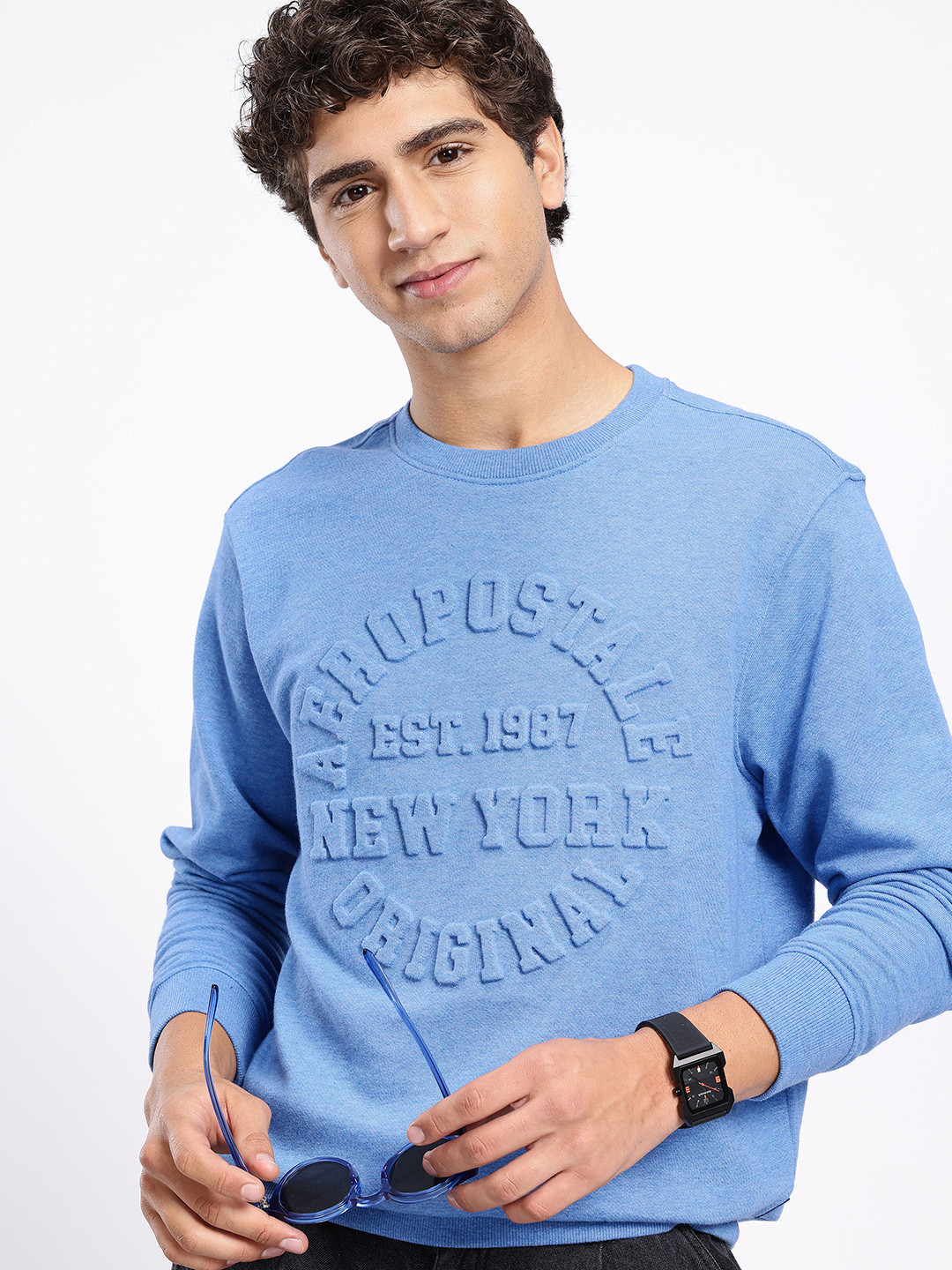 Aeropostale Typography Embossed Effect Pullover Sweatshirt