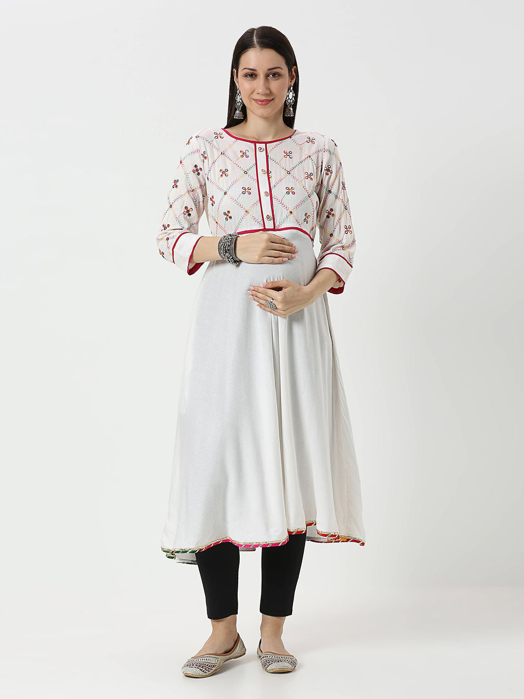 Mom For Sure by Ketki Dalal Women Embroidered Mirror Work Maternity Anarkali Kurta