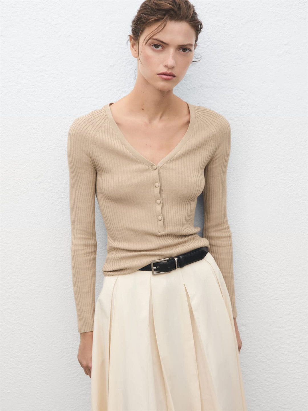MANGO Ribbed Raglan Sleeves Pullover