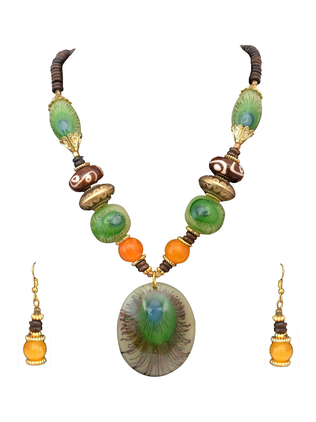 Sitashi  Peacock Color Beads Necklace & Earrings Set