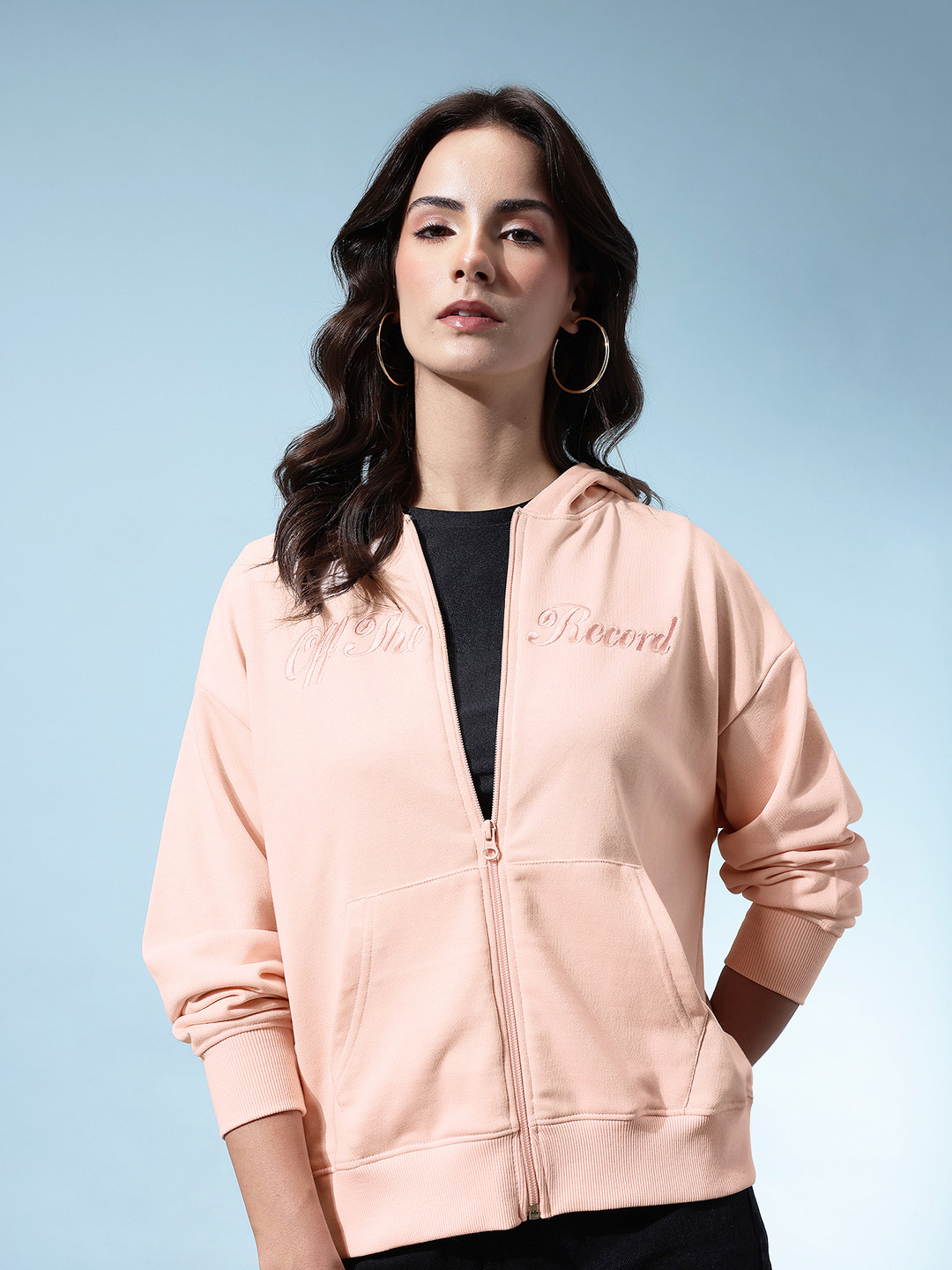 glitchez Conversational Print Drop-Shoulder Hooded Relaxed Fit Terry Zip-Up Sweatshirt