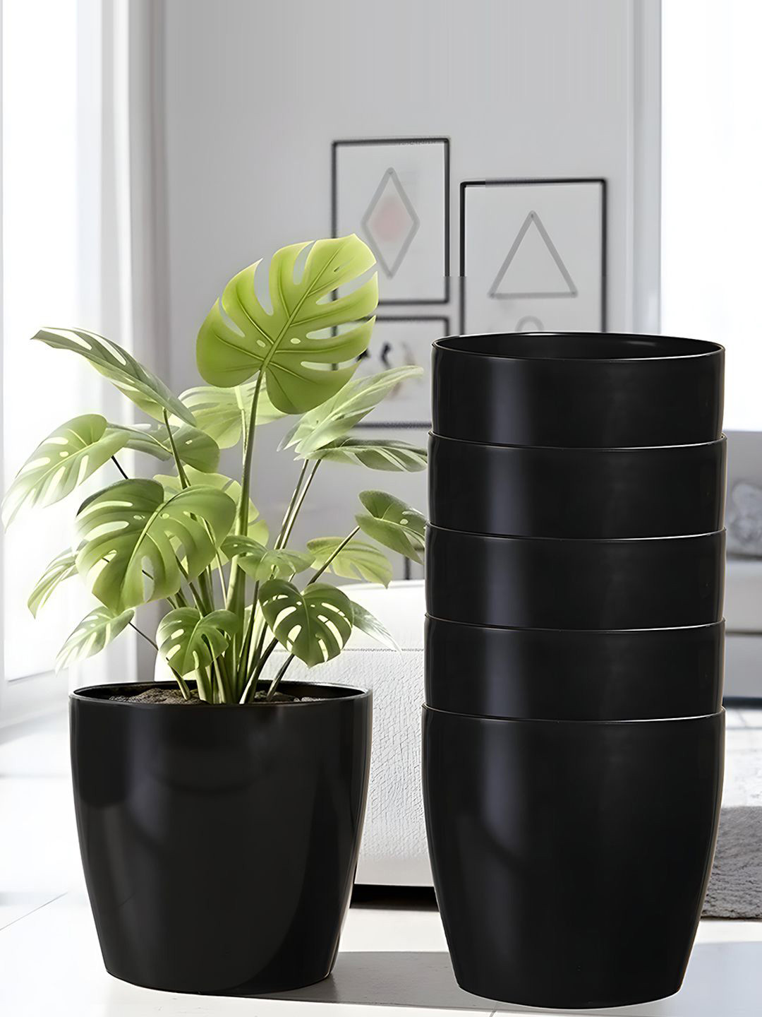 Kuber Industries Marioo Black 6 Pieces Lightweight Flower Pots