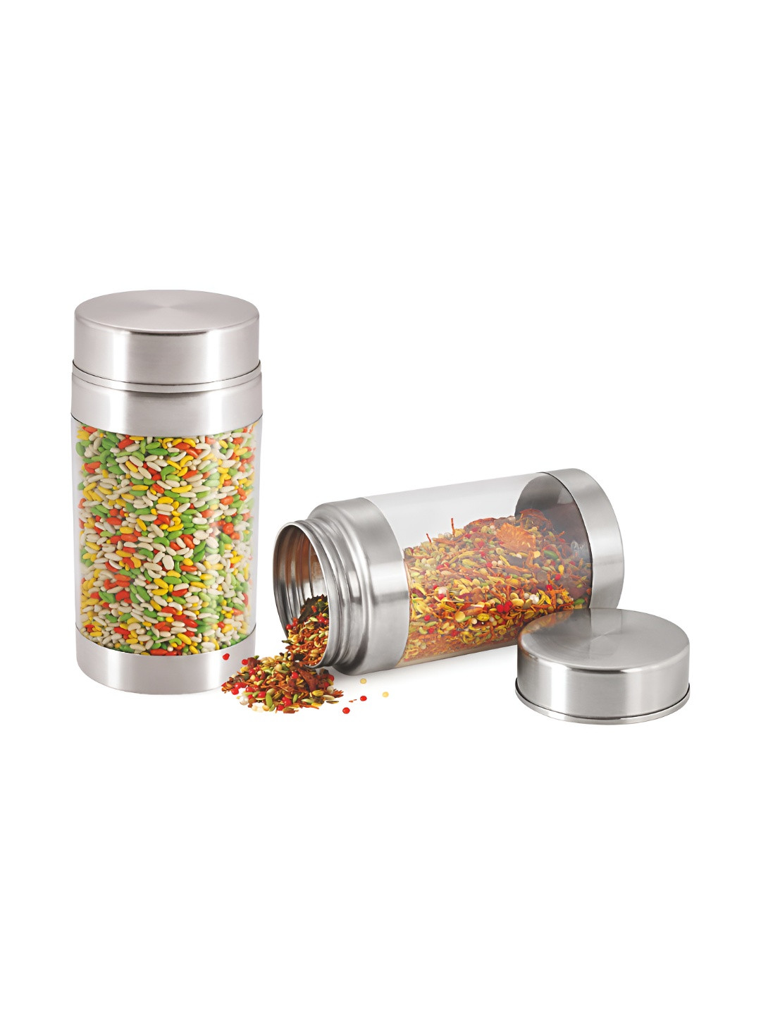 SIZZLE Silver-Toned 2 Pieces Stainless Steel Transparent Jar Containers -340mlEach