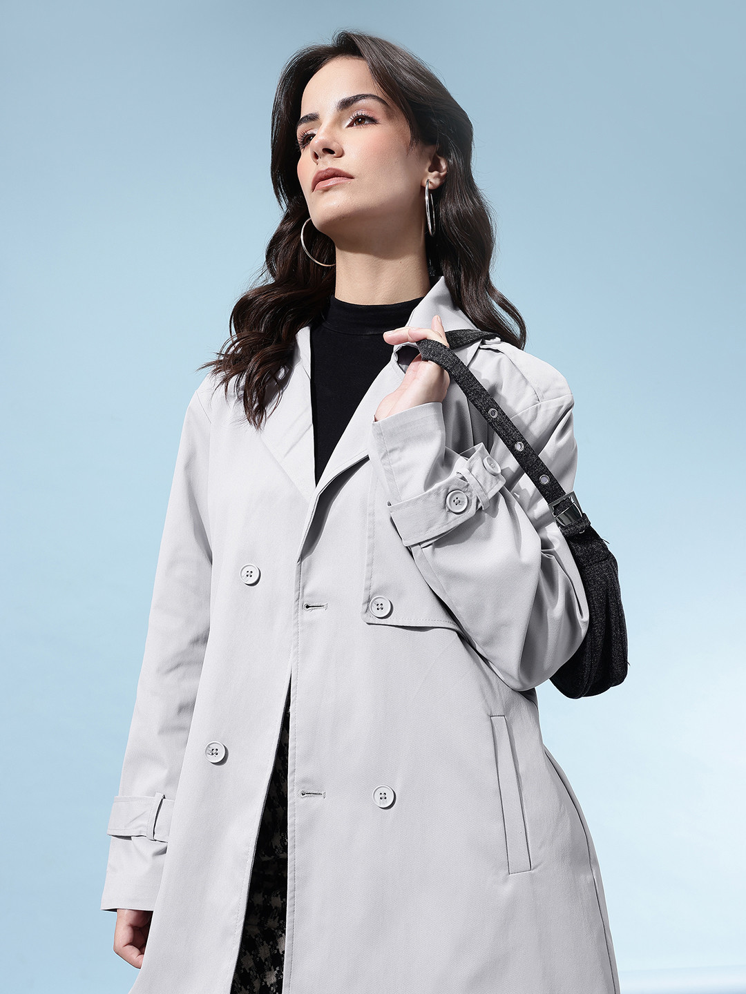 glitchez Double-Breasted Trench Coat With Shoulder Lightweight Trench Tabs