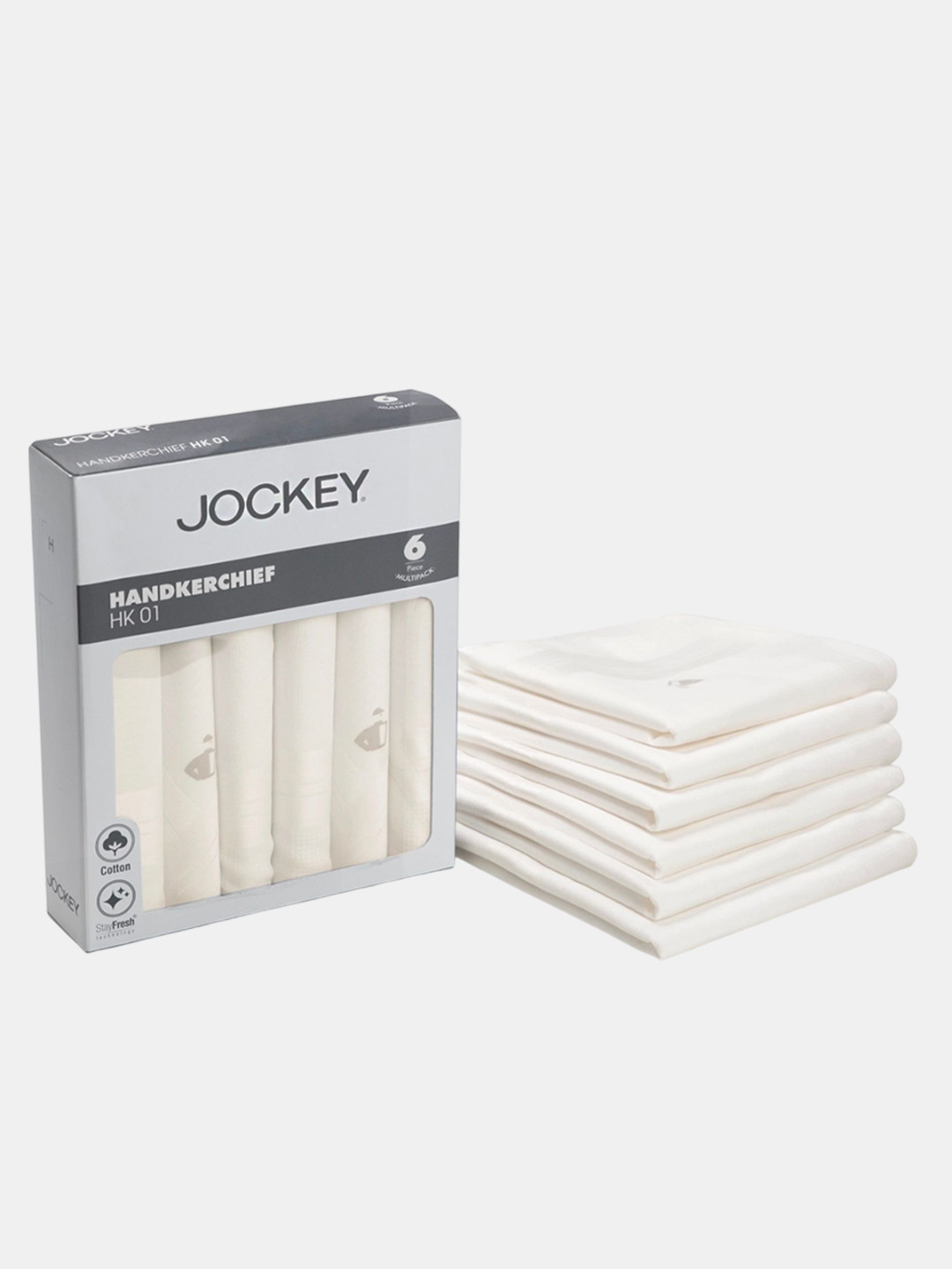 Jockey Pack of 6 Super Combed Cotton Handkerchief With Stay Fresh Properties-HK01