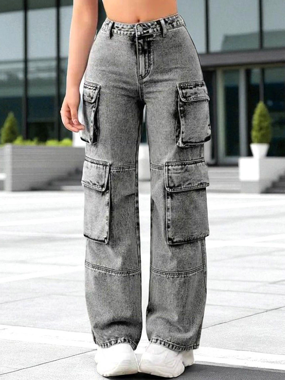 ROBECULT COLLECTION Women Wide Leg High-Rise No Fade Acid Wash Stretchable Jeans