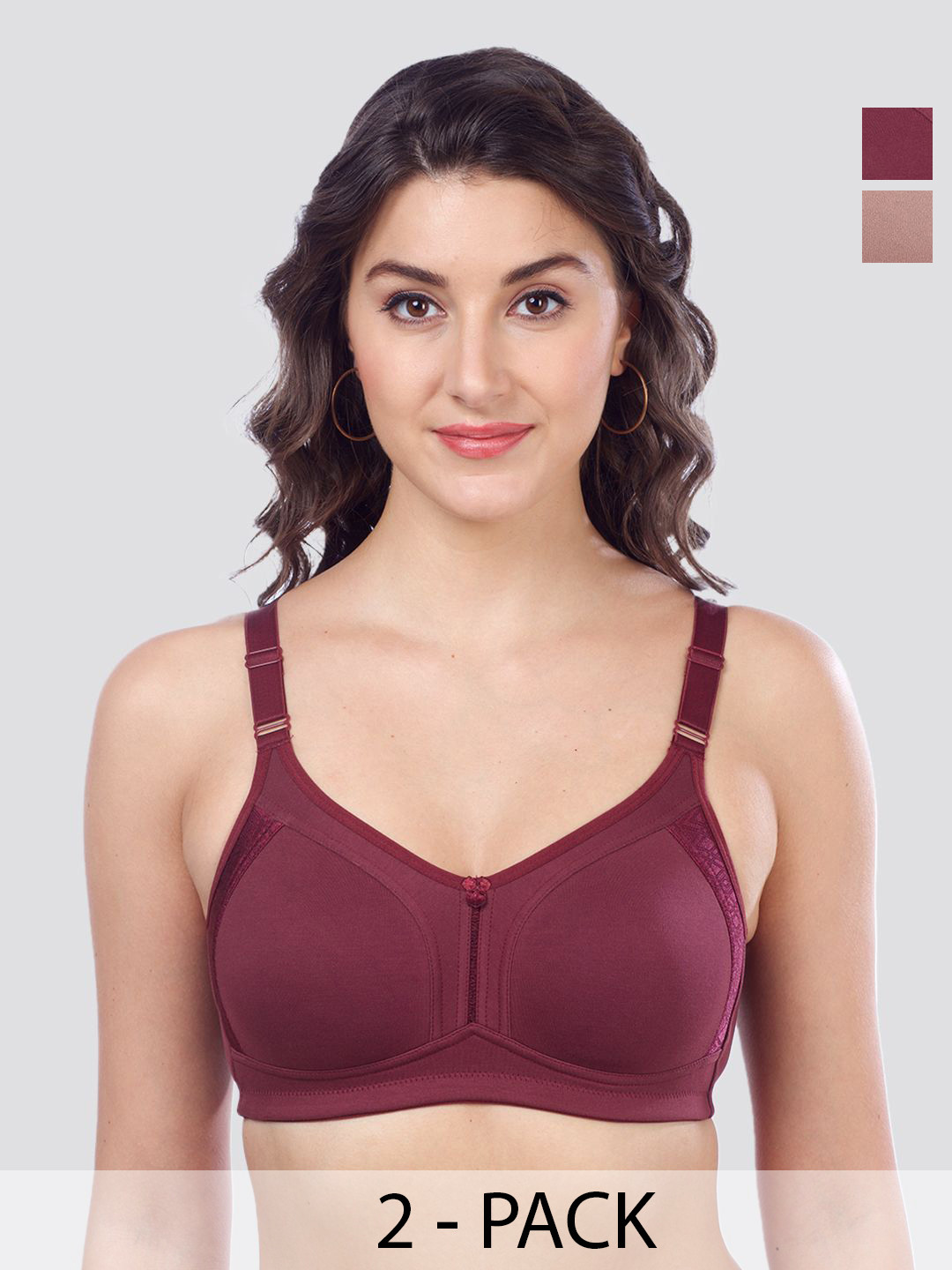 MAASHIE  Women Pack of 2 Side Panel Lace Double Layered Cups High support Seamless Bra