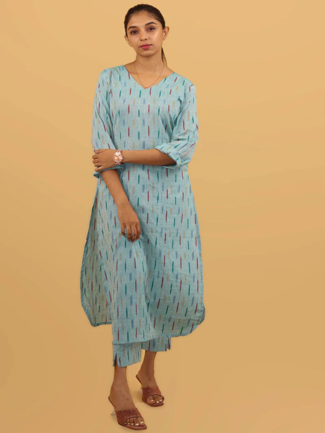 DISHA CREATIONZ Printed V-Neck Pure Cotton Tunic With Trousers