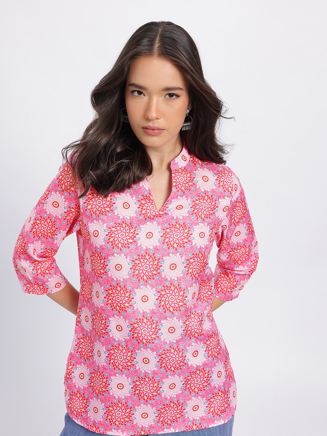 Anouk Rustic Floral Printed Mandarin Collar Straight Kurti