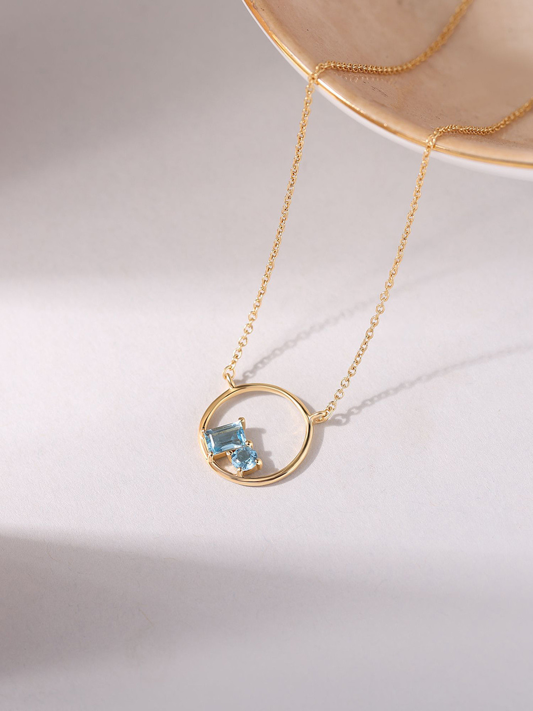 Ornate Jewels 925 Silver 18k Gold Plated Natural Blue Topaz Circle Necklace
